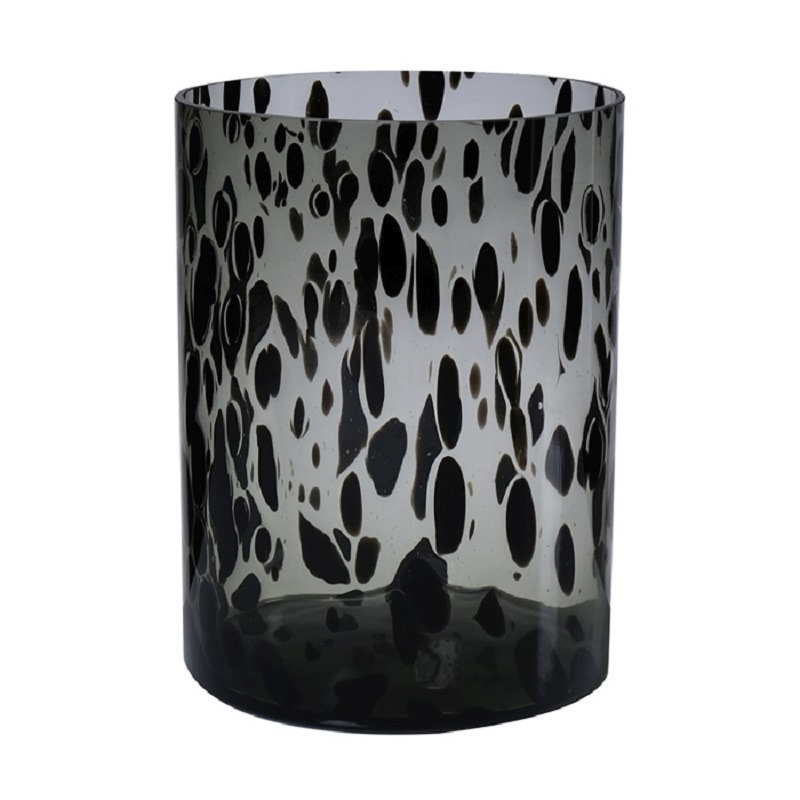 Hakbijl Glass Modieuze bloemen cilinder vaas/vazen van glas 25 x 19 cm zwart fantasy -