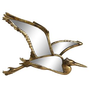 Items Wand decoratie spiegel ornament - vogel/reiger - goud - polyresin/glas - L35 x H26 cm -