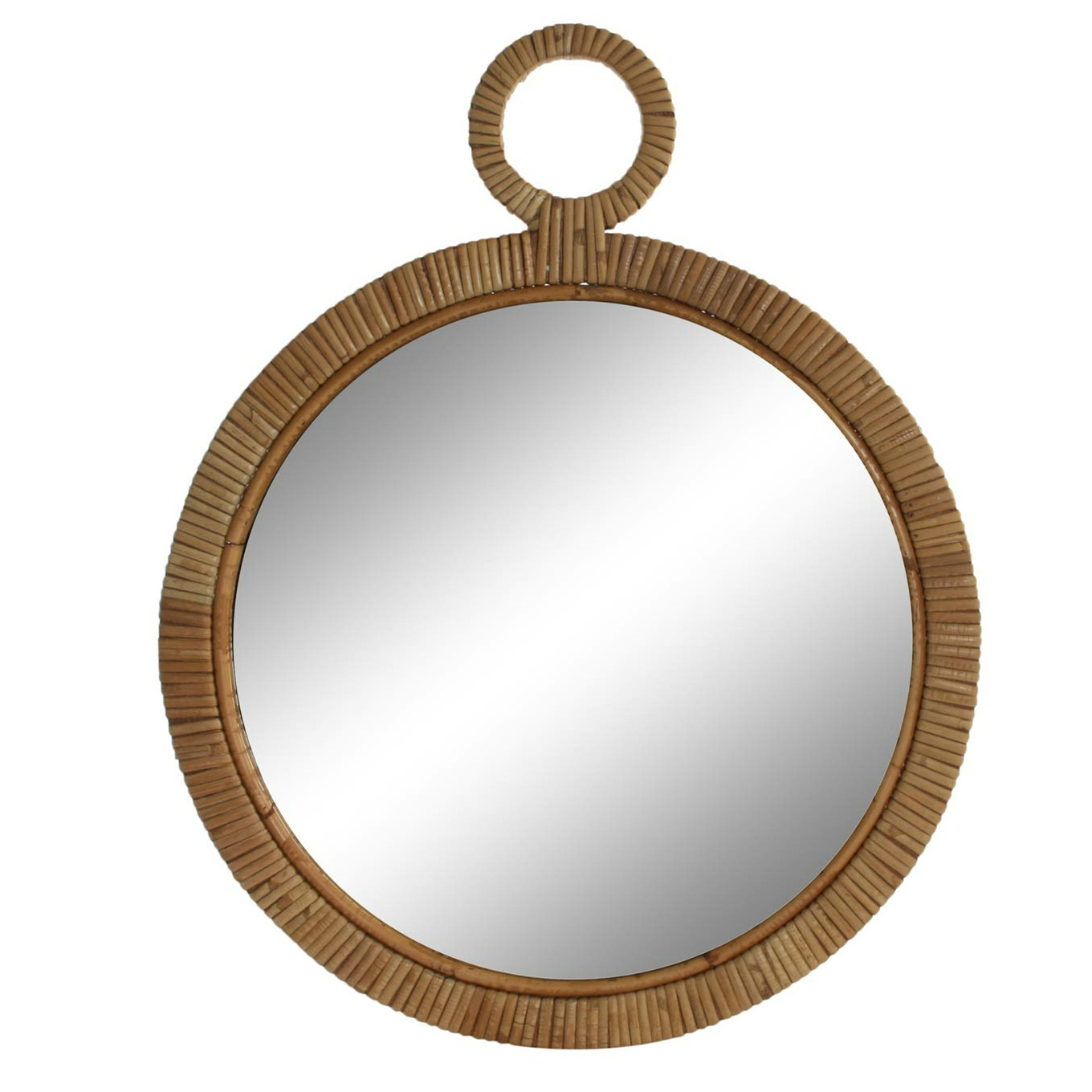 Items Spiegel/wandspiegel - rotan buitenkant - rond - D40 cm -