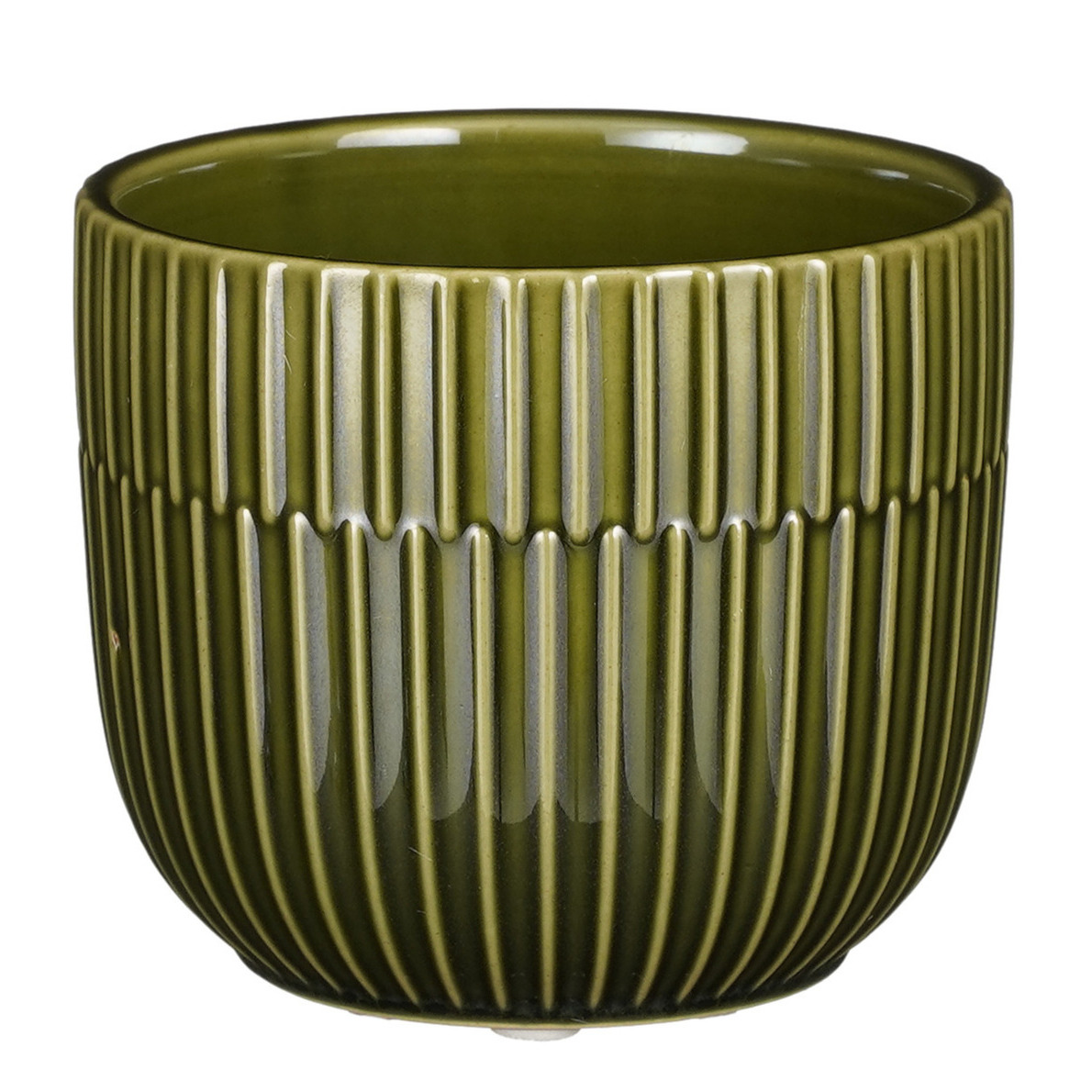 Mica Decorations Plantenpot/bloempot keramiek glans donkergroen stripes patroon - D11/H9 cm -