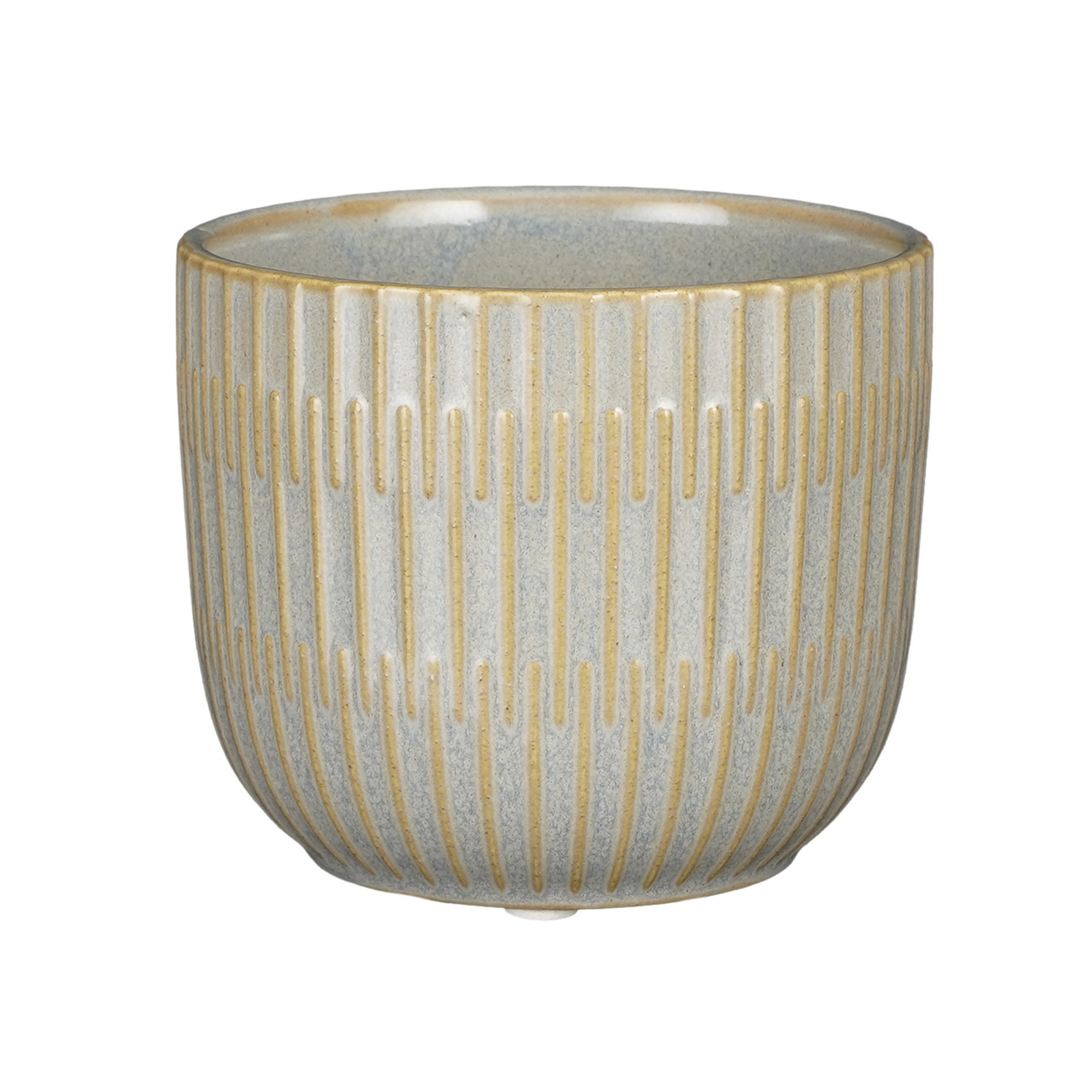 Mica Decorations Plantenpot/bloempot keramiek lichtgrijs stripes patroon - D11/H9 cm -