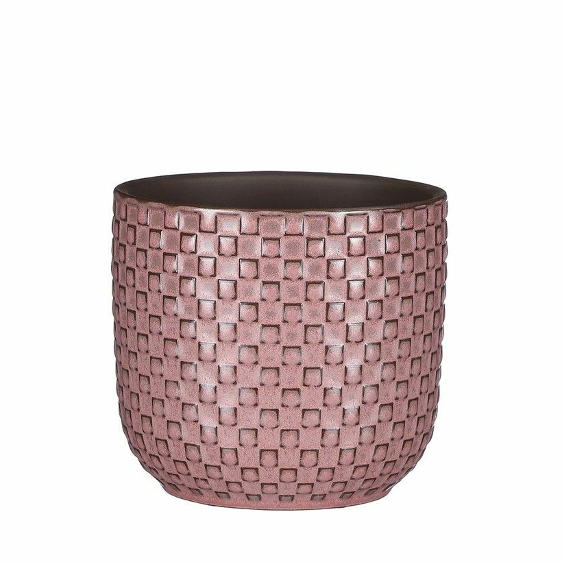 Mica Decorations Plantenpot/bloempot keramiek roze stijlvol patroon - D12 en H11 cm -