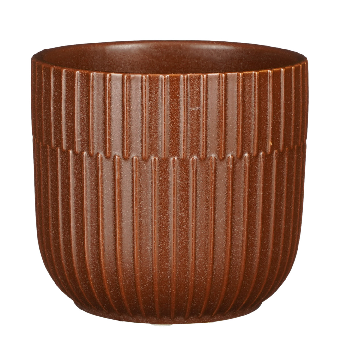 Mica Decorations Plantenpot/bloempot keramiek mat bruin stripes patroon - D12.5/H11 cm -