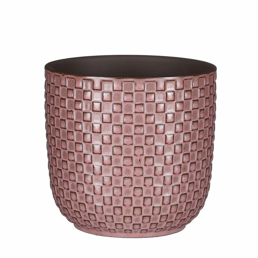 Mica Decorations Plantenpot/bloempot keramiek roze stijlvol patroon - D13.5 en H13 cm -