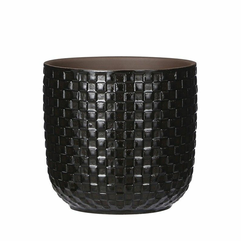 Mica Decorations Plantenpot/bloempot keramiek zwart stijlvol patroon - D13.5 en H13 cm -