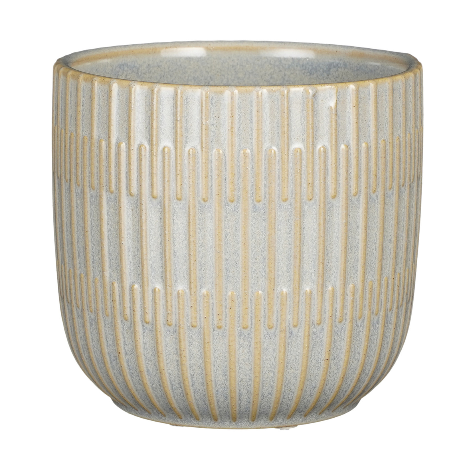 Mica Decorations Plantenpot/bloempot keramiek lichtgrijs stripes patroon - D14/H13 cm -