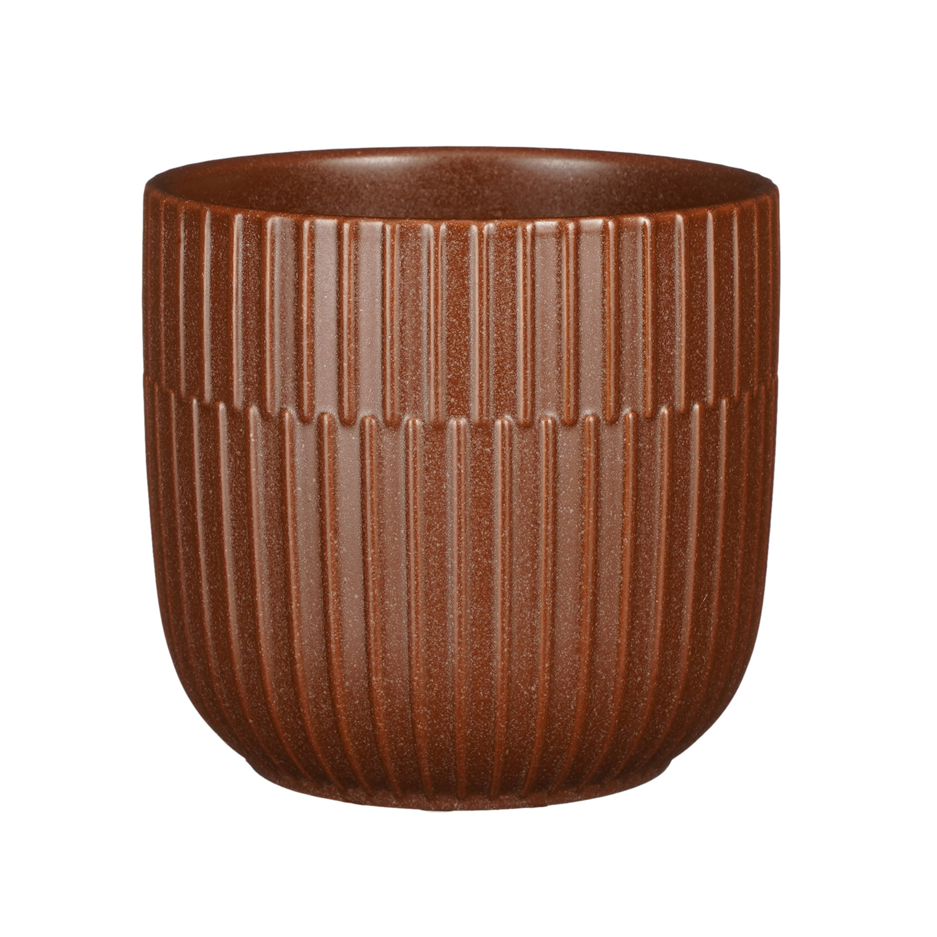 Mica Decorations Plantenpot/bloempot keramiek mat bruin stripes patroon - D14/H13 cm -