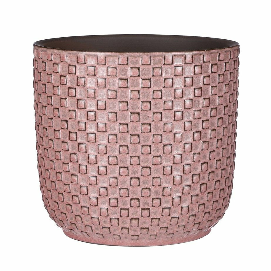 Mica Decorations Plantenpot/bloempot keramiek roze stijlvol patroon - D17 en H16 cm -