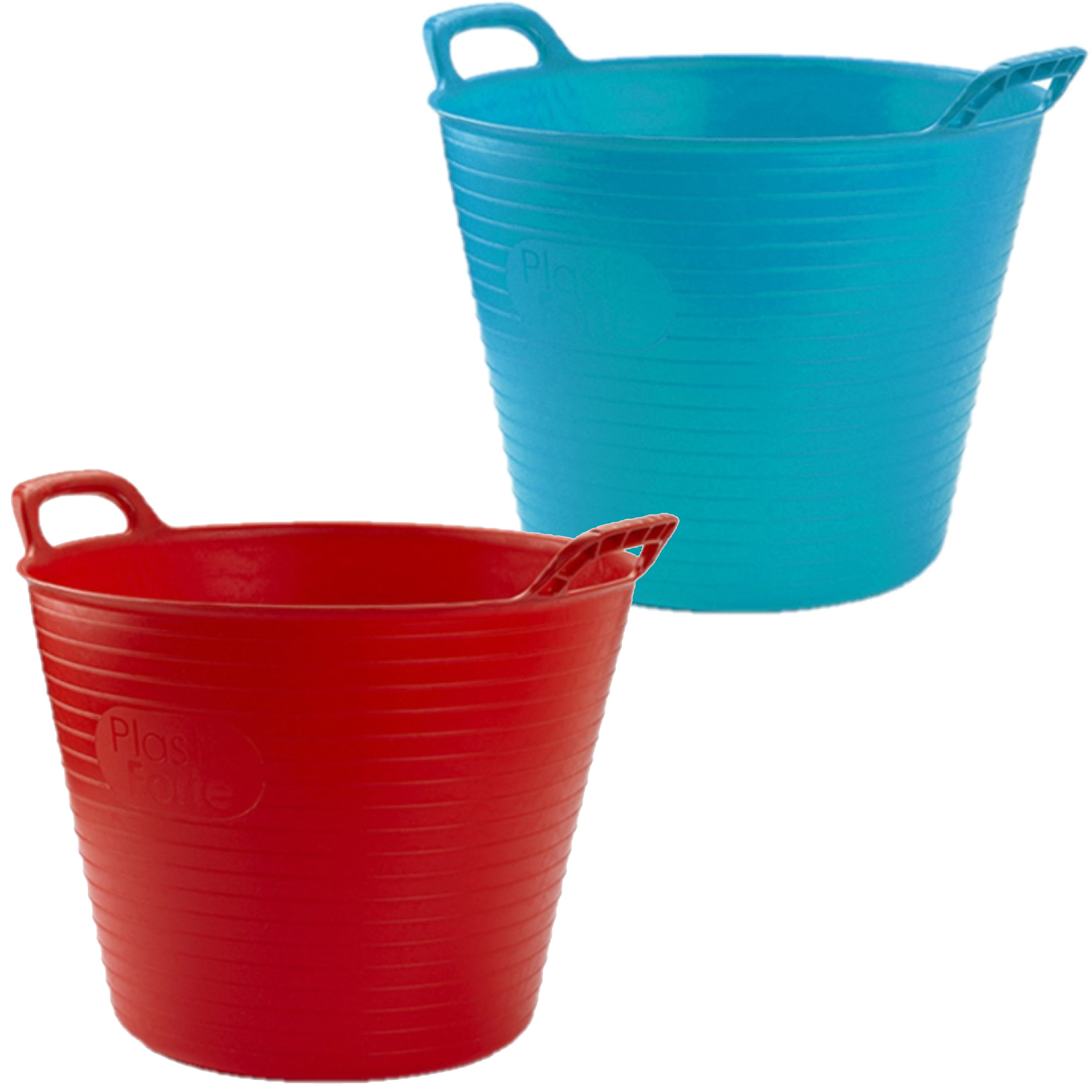 Forte Plastics Voordeelset van 2x stuks kunststof flexibele emmers/wasmanden/kuipen 25 liter in het rood/blauw -