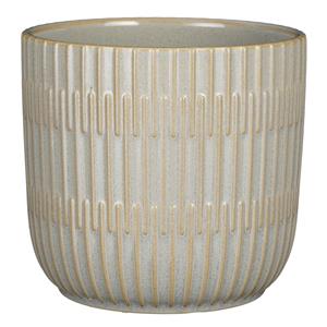 Mica Decorations Plantenpot/bloempot keramiek lichtgrijs stripes patroon - D17.5/H16 cm -