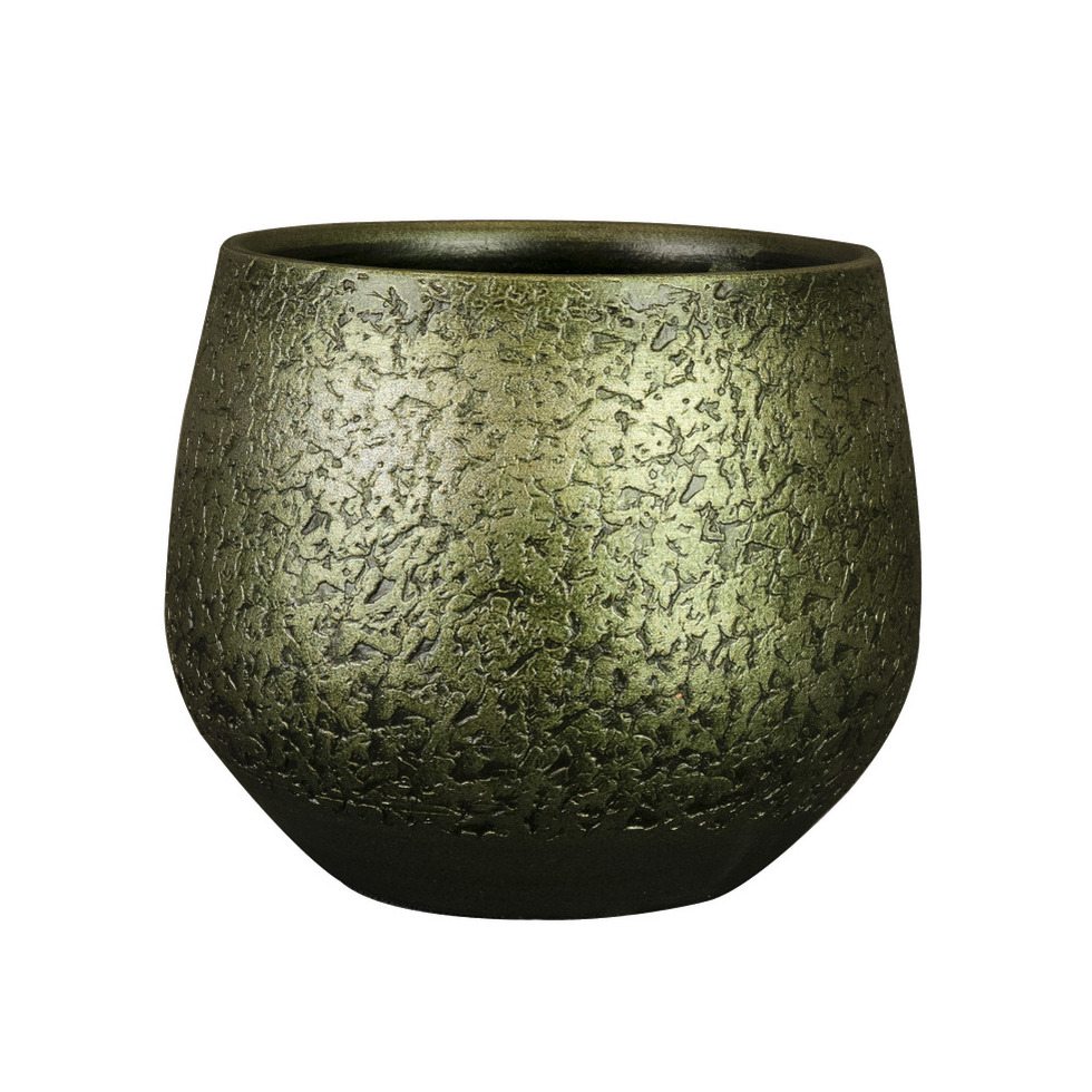 Ter Steege Plantenpot/bloempot keramiek metallic donkergroen/gold finish - D19/H16 cm -