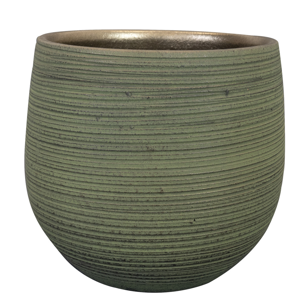 Ter Steege Plantenpot/bloempot keramiek donkergroen stripes relief - D22/H20 cm -