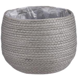 Mica Decorations Naturel grijs rotan planten pot mand van gedraaid jute/riet H19 en D22 cm -