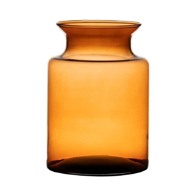Hakbijl Glass Oranje/transparante melkbus vaas/vazen van glas 20 cm -