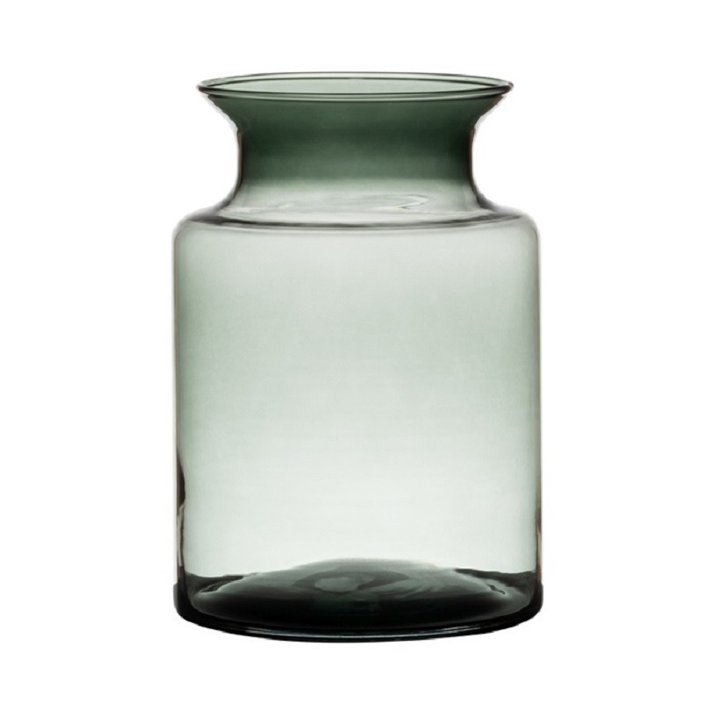 Hakbijl Glass Grijze/transparante melkbus vaas/vazen van glas 20 cm -