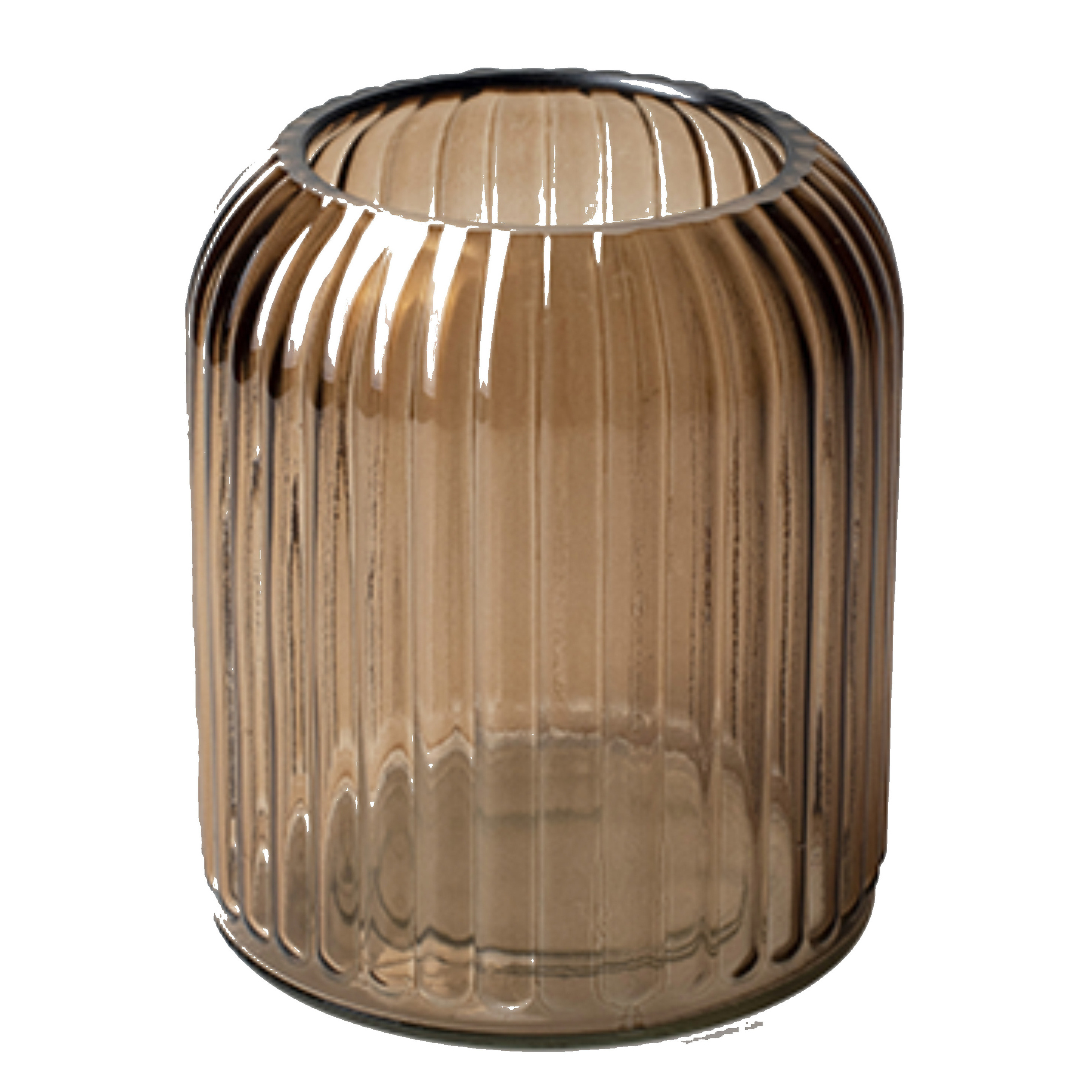 Jodeco Bloemenvaas - striped lichtbruin/transparant glas - H13 x D11cm -