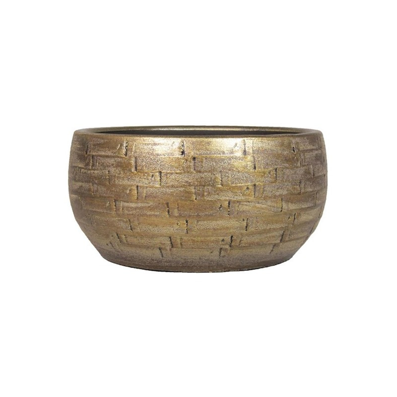Bela Arte Plantenpot/bloempot schaal keramiek glans goud stones patroon - D34/H15 cm -