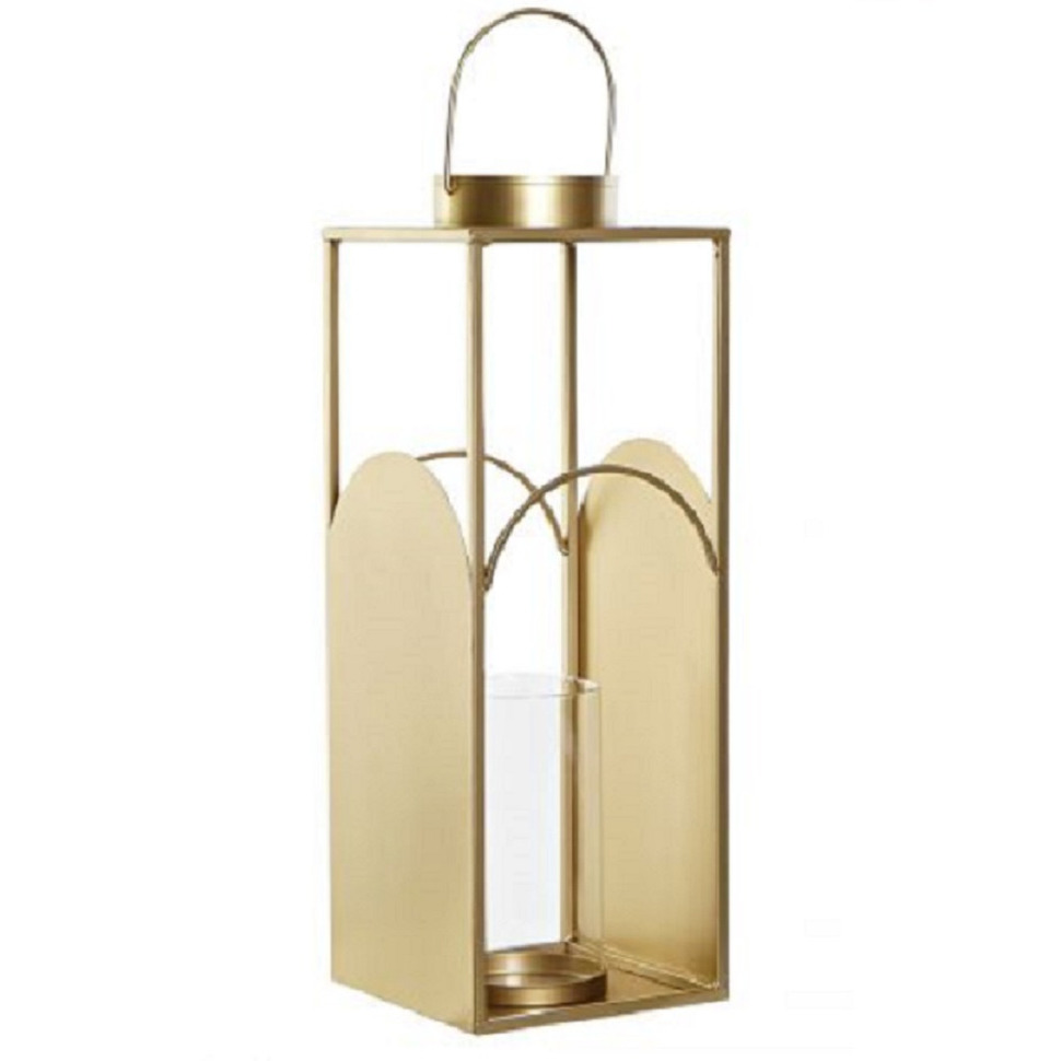 Items Metalen kaarsenhouder / lantaarn goud met glas 45 cm -