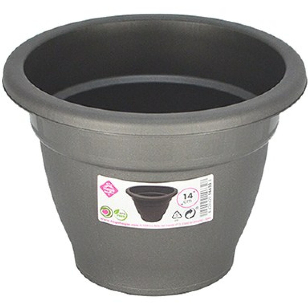 Hega Hogar Grijze ronde plantenpot/bloempot kunststof met diameter 14 cm -
