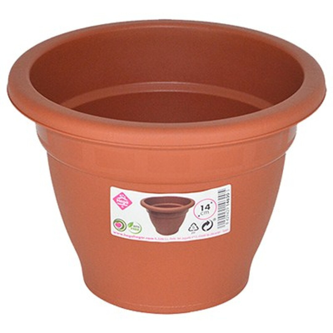 Hega Hogar Terra cotta kleur ronde plantenpot/bloempot kunststof diameter 14 cm -