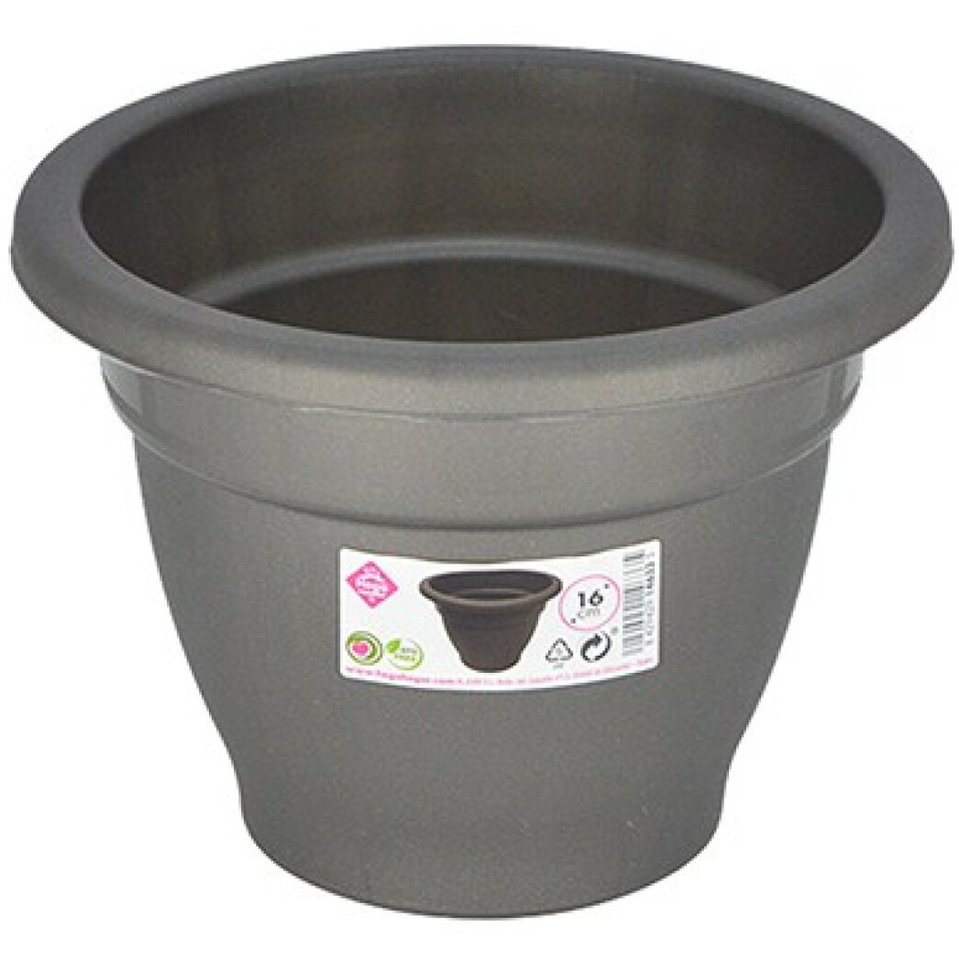 Hega Hogar Grijze ronde plantenpot/bloempot kunststof diameter 16 cm -