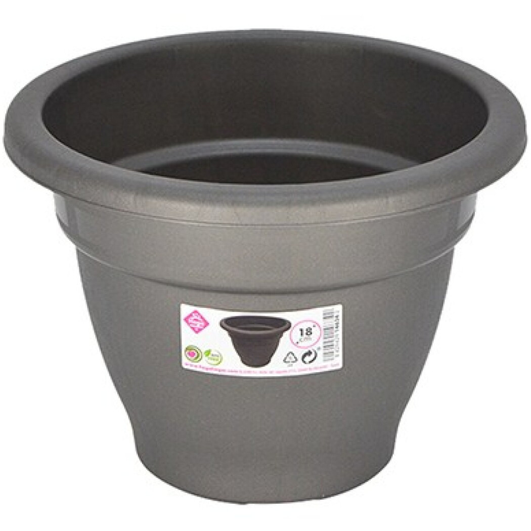 Hega Hogar Grijze ronde plantenpot/bloempot kunststof diameter 18 cm -