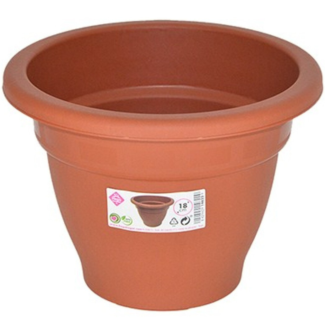 Hega Hogar Terra cotta kleur ronde plantenpot/bloempot kunststof diameter 18 cm -