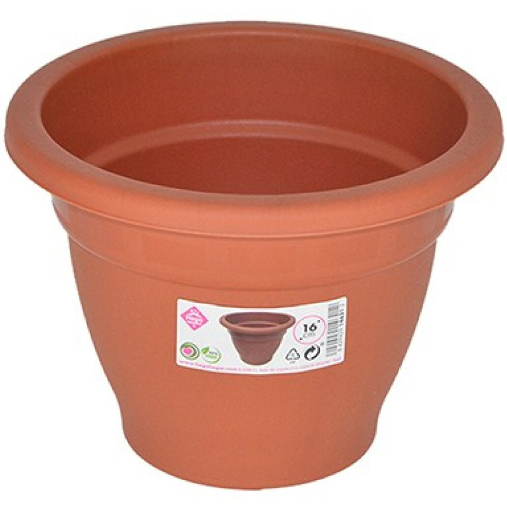 Hega Hogar Terra cotta kleur ronde plantenpot/bloempot kunststof diameter 16 cm -