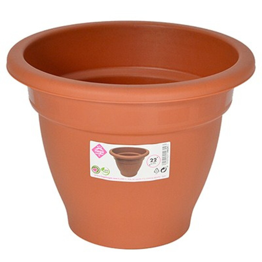 Hega Hogar Terra cotta kleur ronde plantenpot/bloempot kunststof diameter 22 cm -