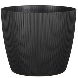 Mica Decorations Plantenpot/bloempot kunststof zwart ribbels patroon - D30/H30 cm -