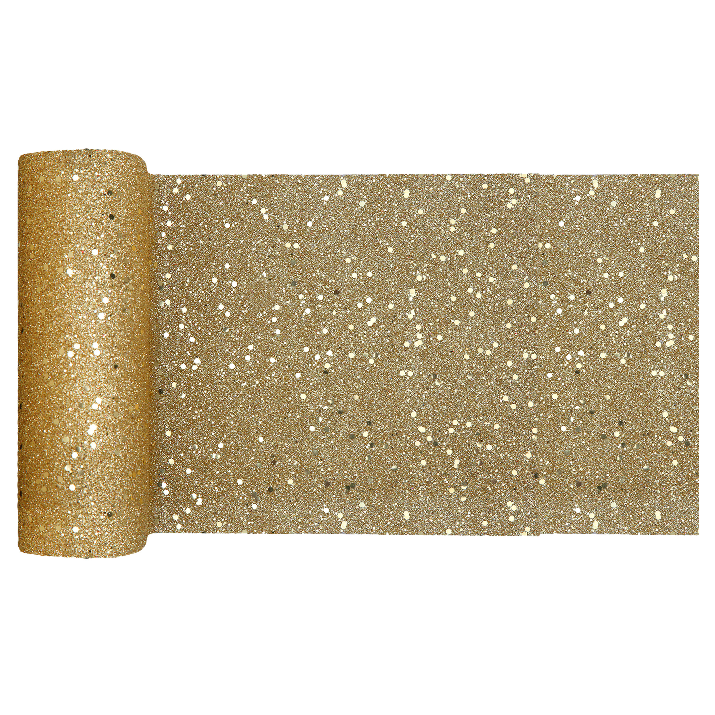 Santex Tafelloper op rol - goud glitter - 18 x 500 cm - polyester -
