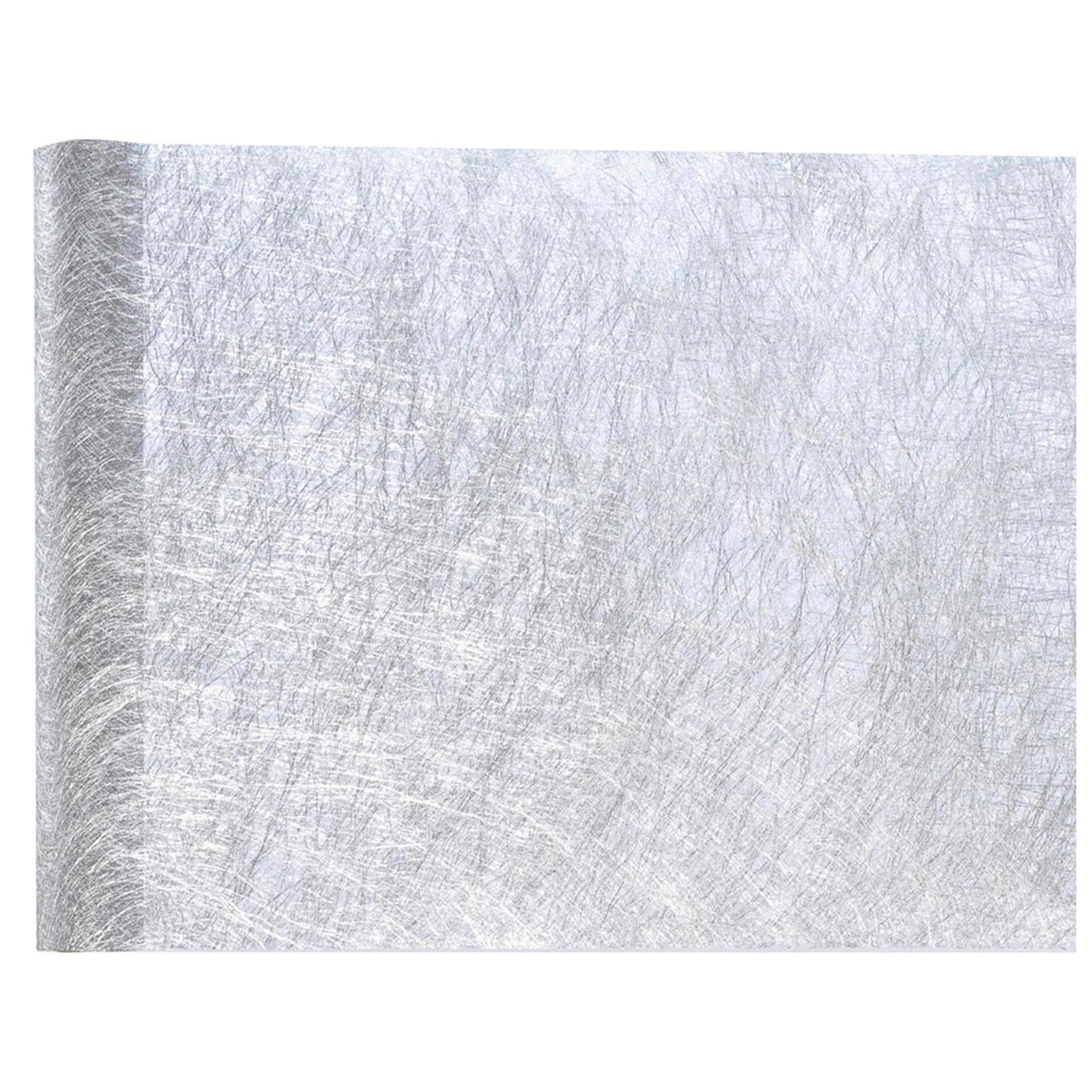Santex Tafelloper op rol - polyester - metallic zilver - 30 x 500 cm -