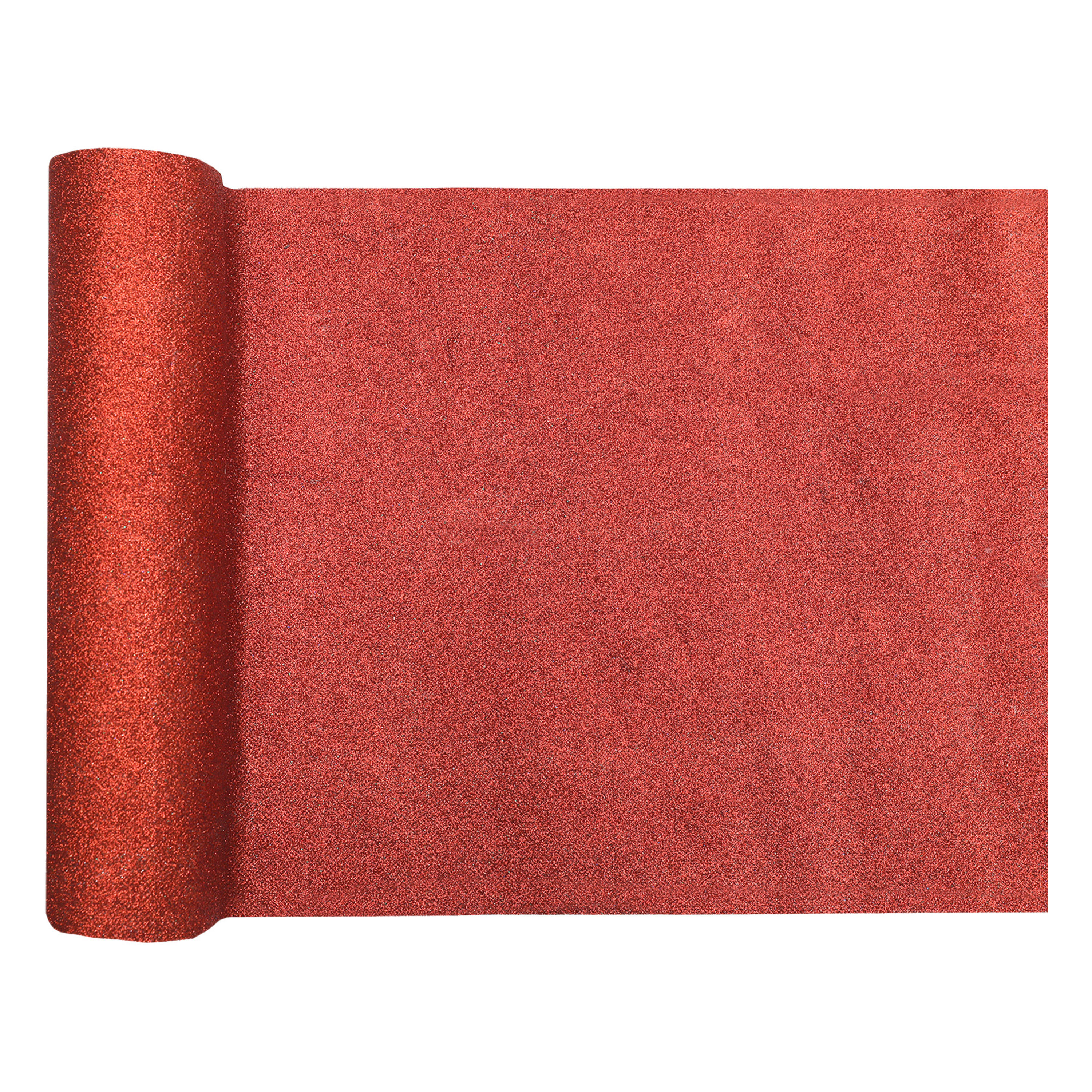 Santex Tafelloper op rol - rood glitter - 28 x 300 cm - polyester -