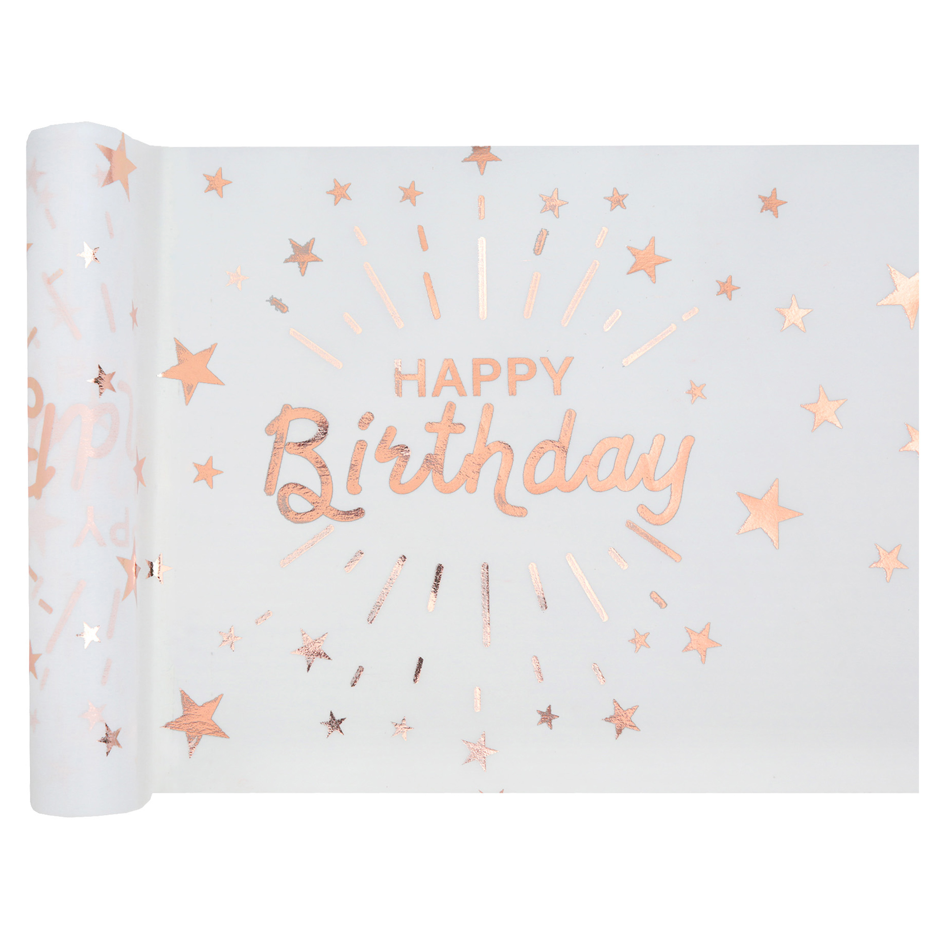 Santex Tischläufer "Happy Birthday" in weiß-roségold aus Polyester, 5m x 30cm