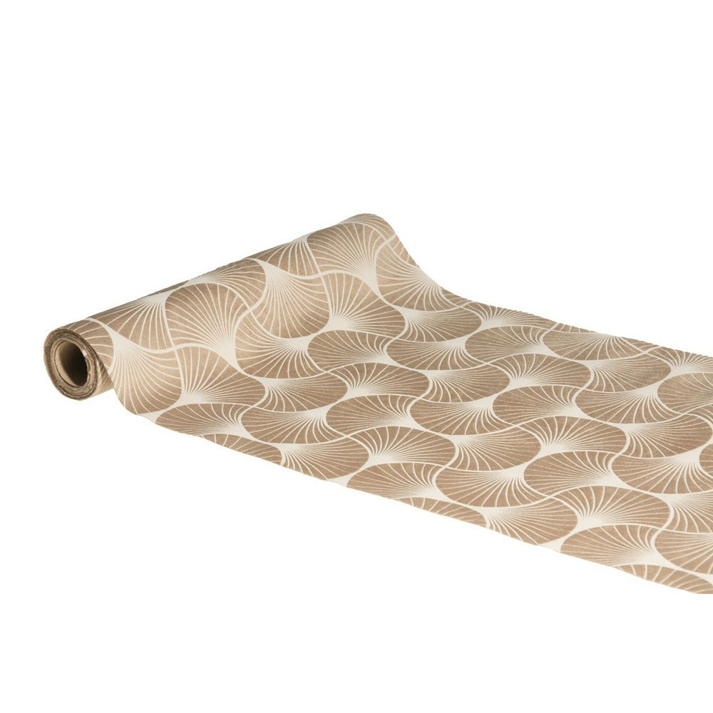 Chaks Tafelloper op rol - ginkgo print - beige - 28 x 300 cm - polyester -