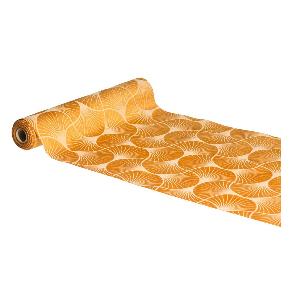 Chaks Tafelloper op rol - ginkgo print - oranje - 28 x 300 cm - polyester -