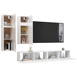 vidaXL TV-Schrank 4-tlg. TV-Schrank-Set Hochglanz-Weiß Holzwerkstoff (4-St)