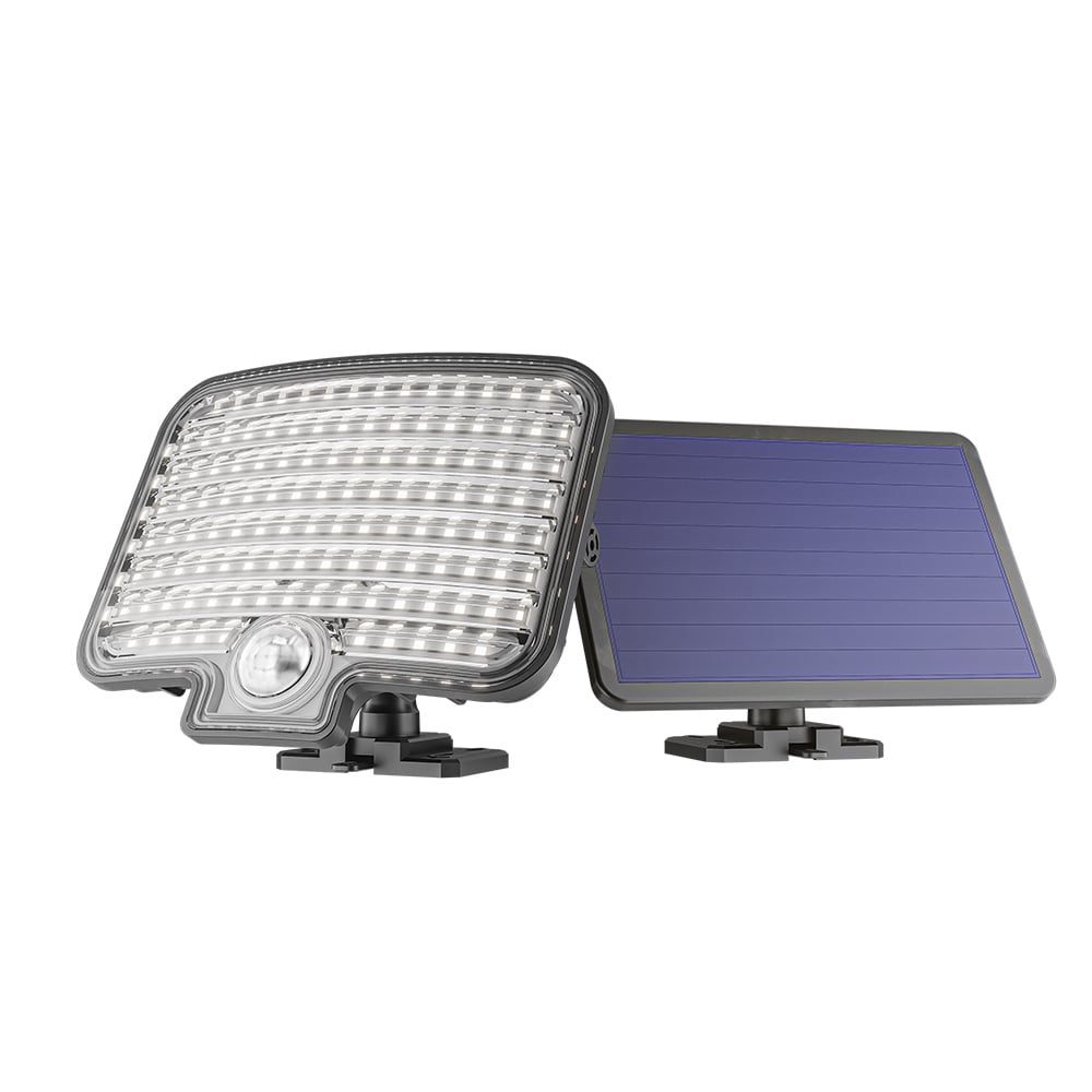 HOFTRONIC™ Colby LED Solar Wandlamp buiten met bewegingssensor - Incl. Schemersensor - Los zonnepaneel - IP44 waterdicht - 120 LED's - 7 watt - 6500K 600 lumen daglicht wit licht - Zwart