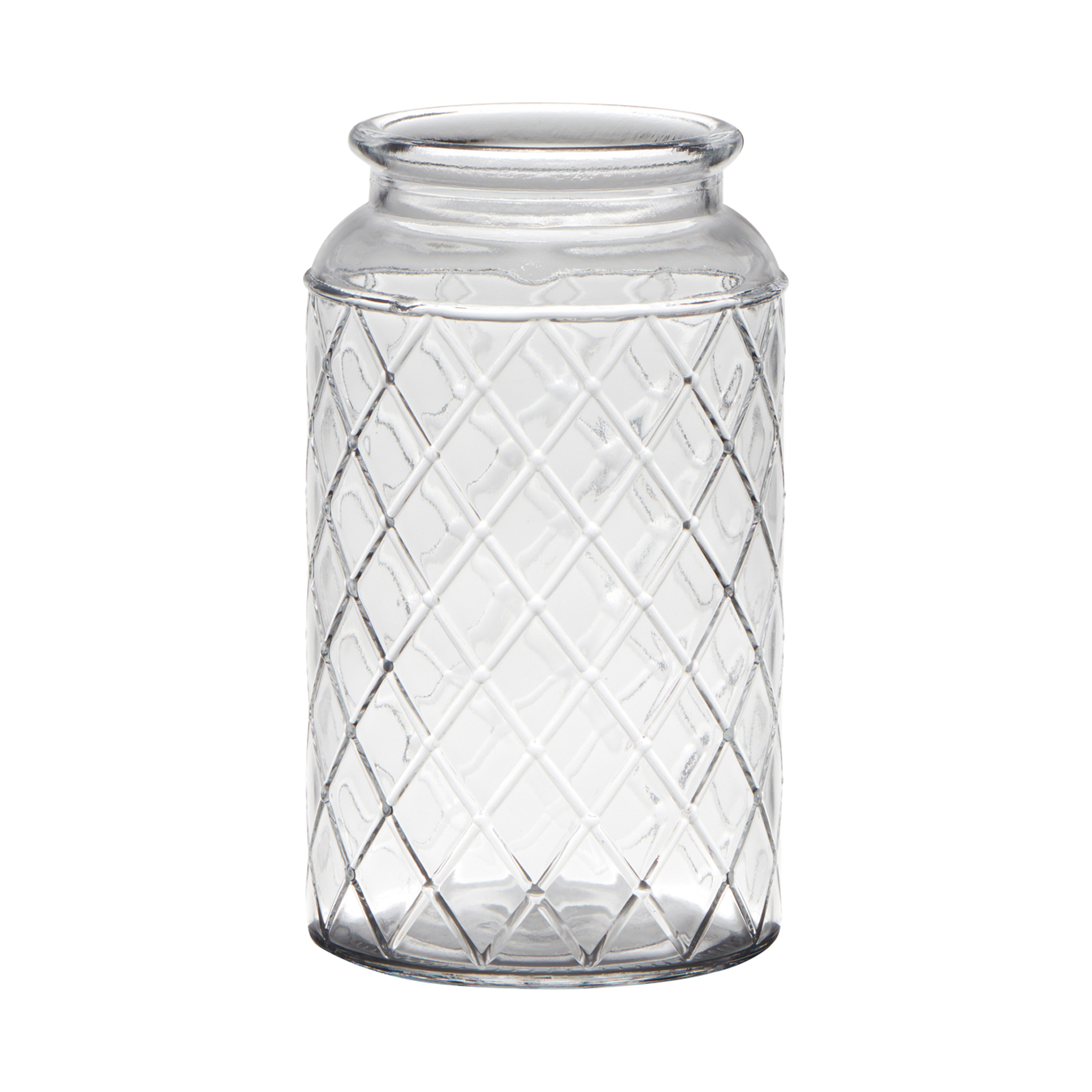 Hakbijl Glass Bloemenvaas Brussel - transparant - eco glas - D10 x H18 cm - ruiten patroon - cilinder vaas -