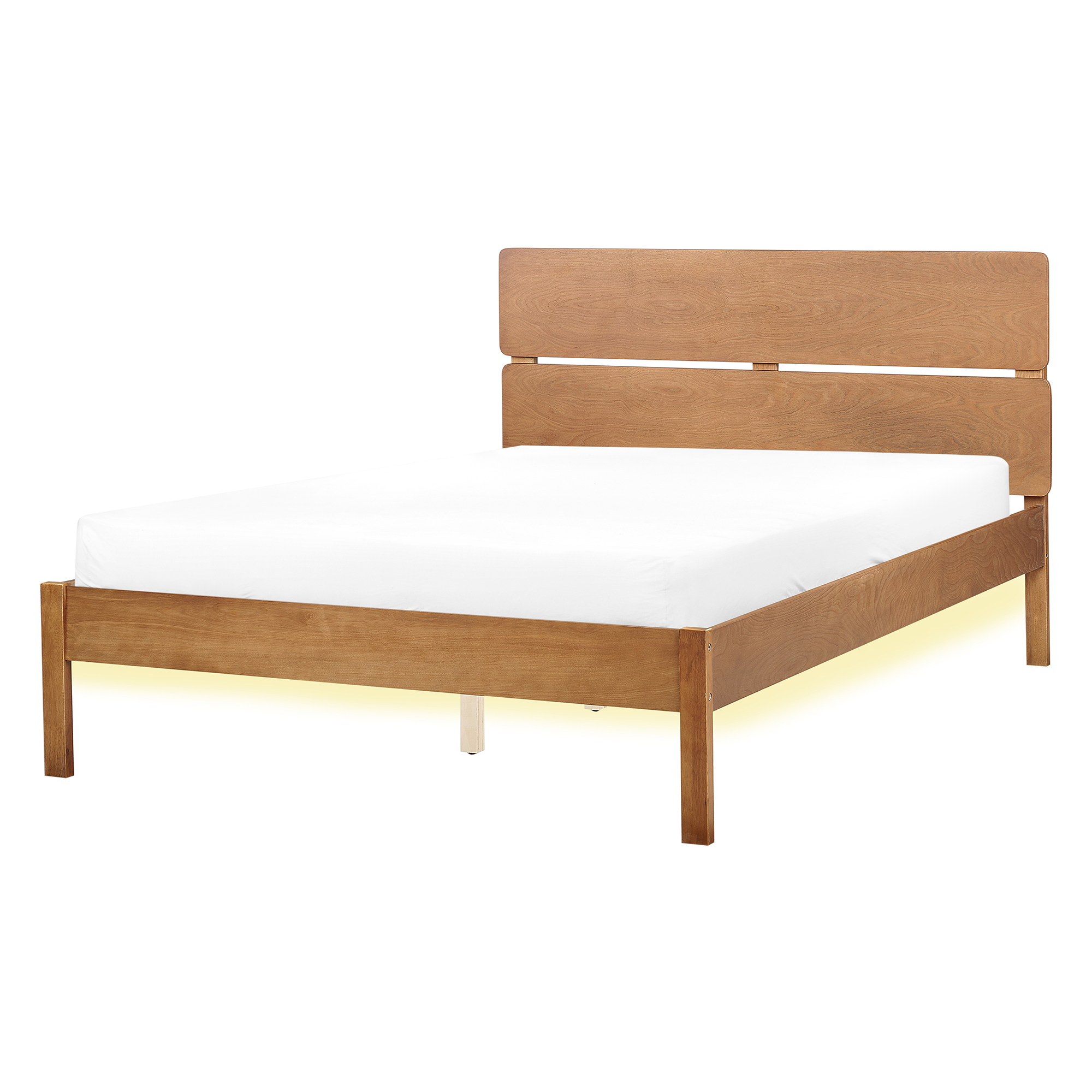 BELIANI Bed met LED hout lichtbruin 140 x 200 cm BOISSET