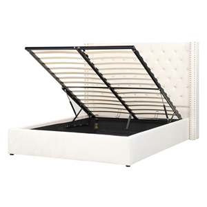 BELIANI Bed met opbergruimte fluweel gebroken wit 140 x 200 cm LUBBON