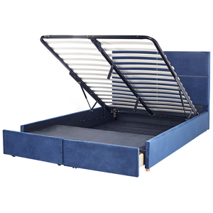 BELIANI Bed met opbergruimte fluweel marineblauw 180 x 200 cm VERNOYES