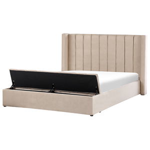 BELIANI Bed met opbergbank fluweel beige 180 x 200 cm NOYERS