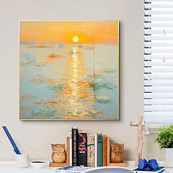 Light in the box monet impressionistisch landschap zonsopgang op de zee handgeschilderd olieverfschilderij crème stijl wonen soom decoratie foto entree plein hangende schilderijen (geen lijst)