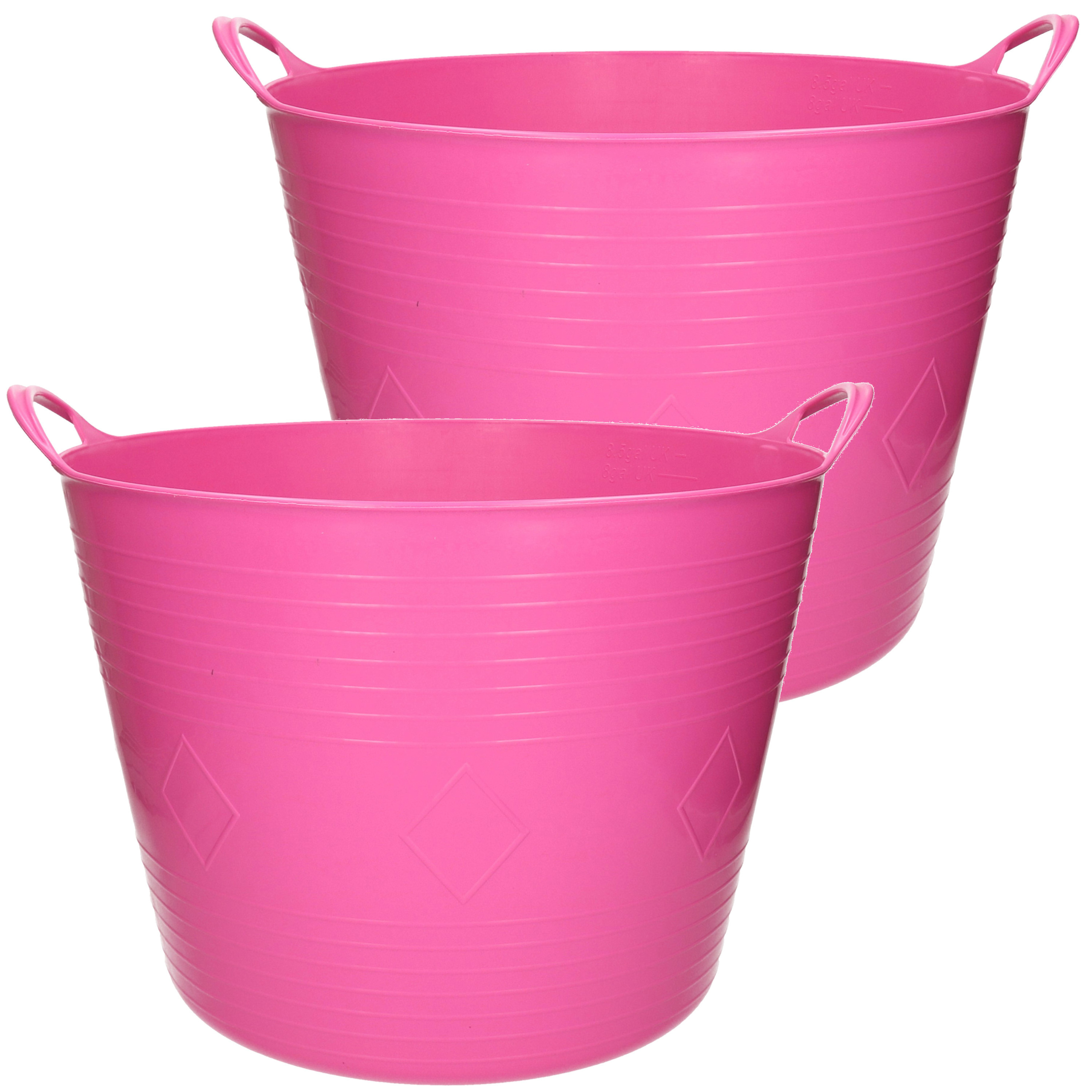 Merkloos 2x stuks flexibele kuip emmer/wasmand rond roze 43 liter -