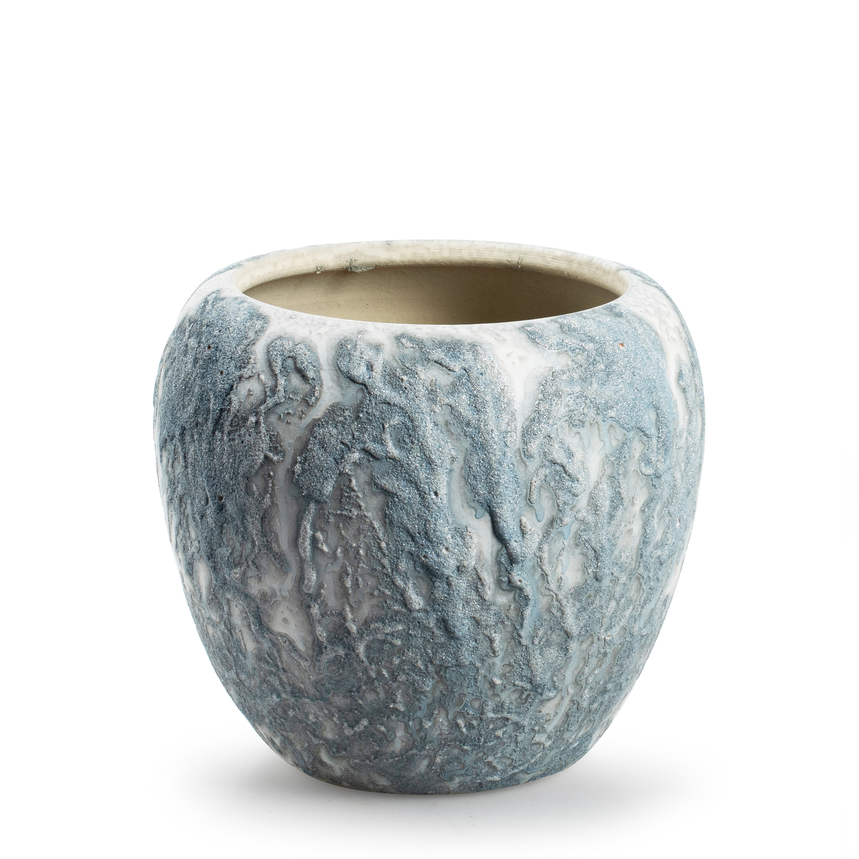 Jodeco Plantenpot/bloempot Marble - wit/ijsblauw - keramiek - D16 x H14 cm -
