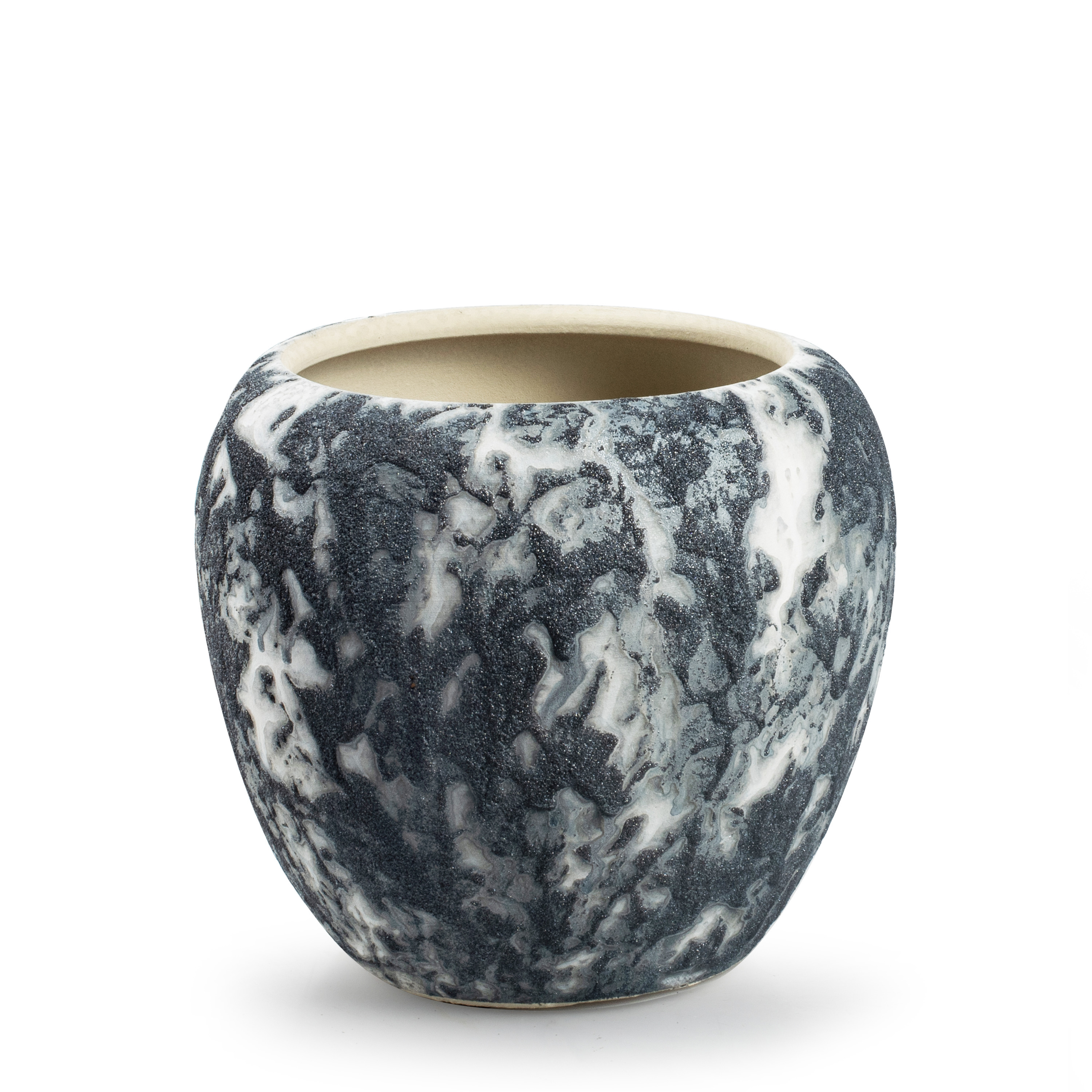 Jodeco Plantenpot/bloempot Marble - wit/zwart - keramiek - D16 x H14 cm -