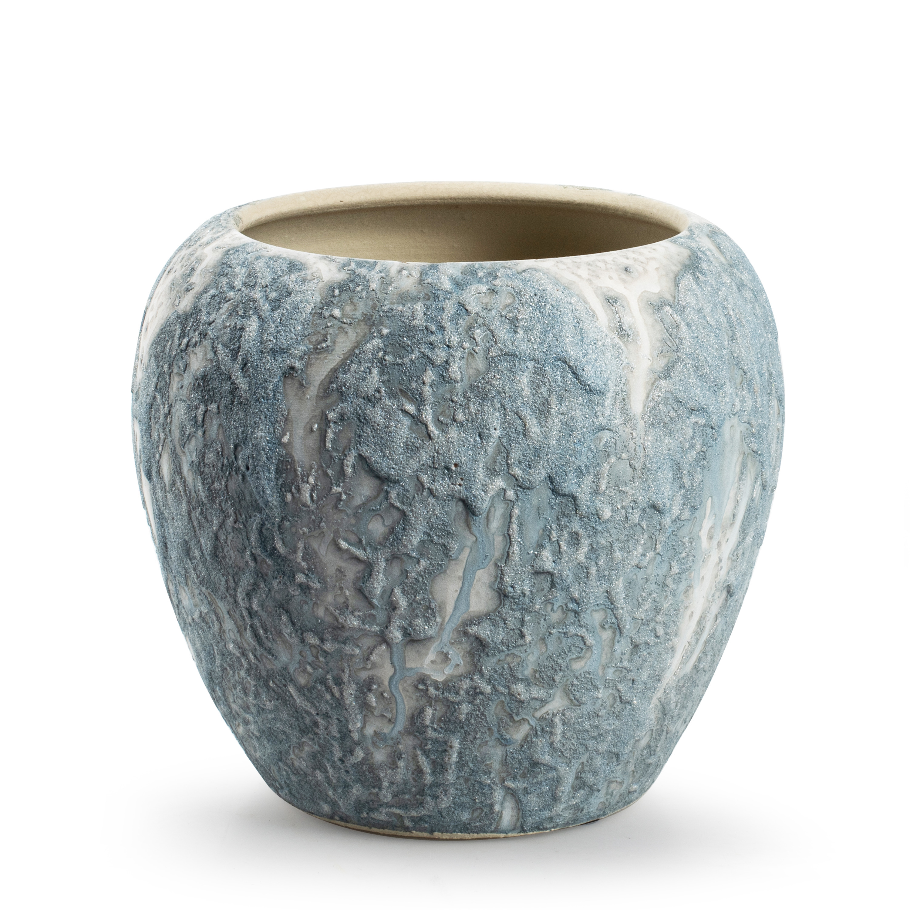 Jodeco Plantenpot/bloempot Marble - wit/ijsblauw - keramiek - D18 x H16 cm -