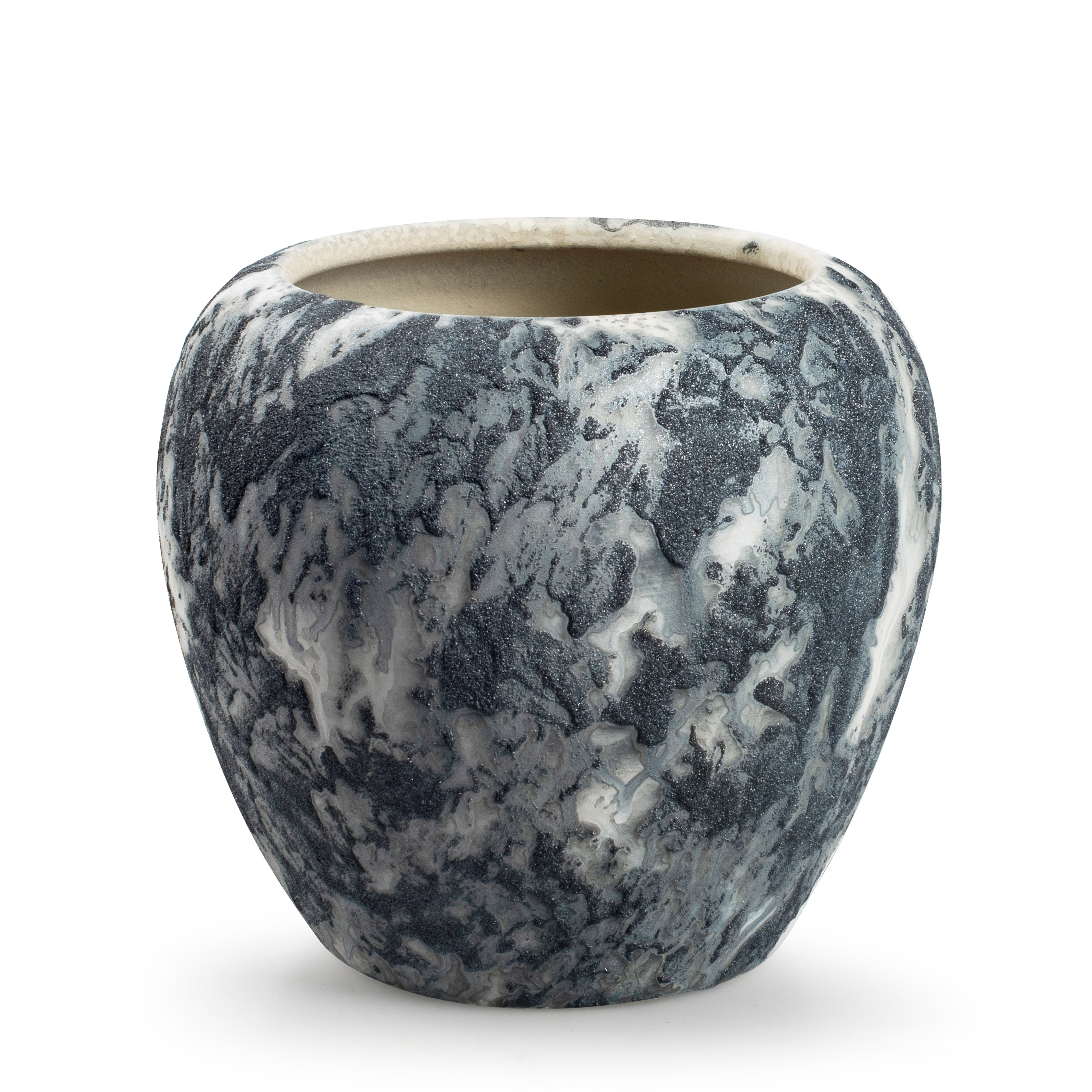 Jodeco Plantenpot/bloempot Marble - wit/zwart - keramiek - D18 x H16 cm -