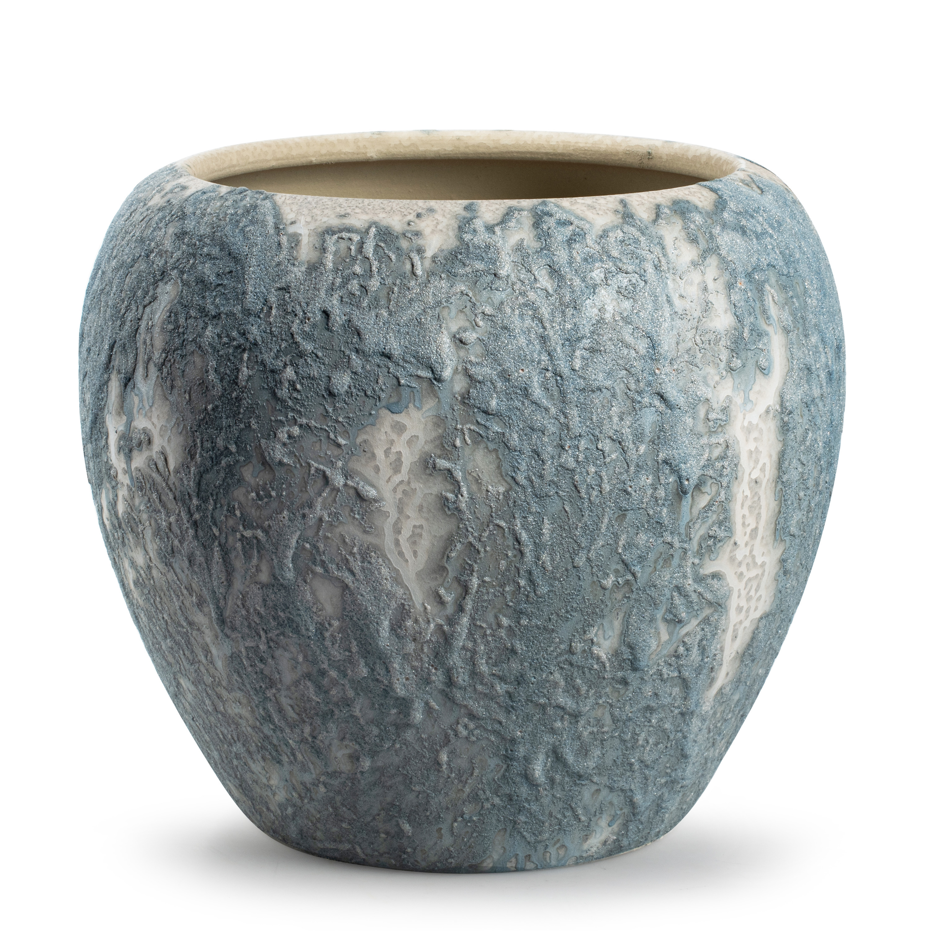 Jodeco Plantenpot/bloempot Marble - wit/ijsblauw - keramiek - D24 x H22 cm -